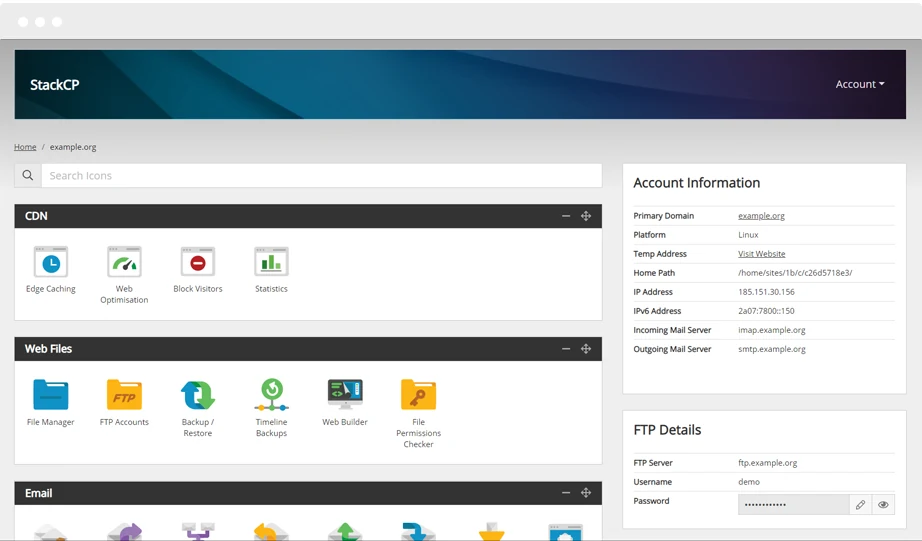 StackCP dashboard